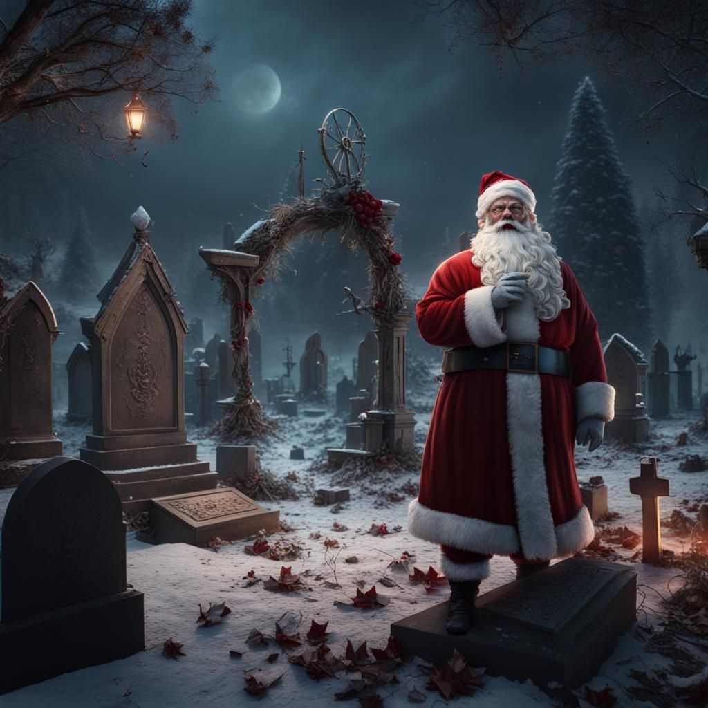 Santa Claus Visits Graveyard: Detailed Matte Painting