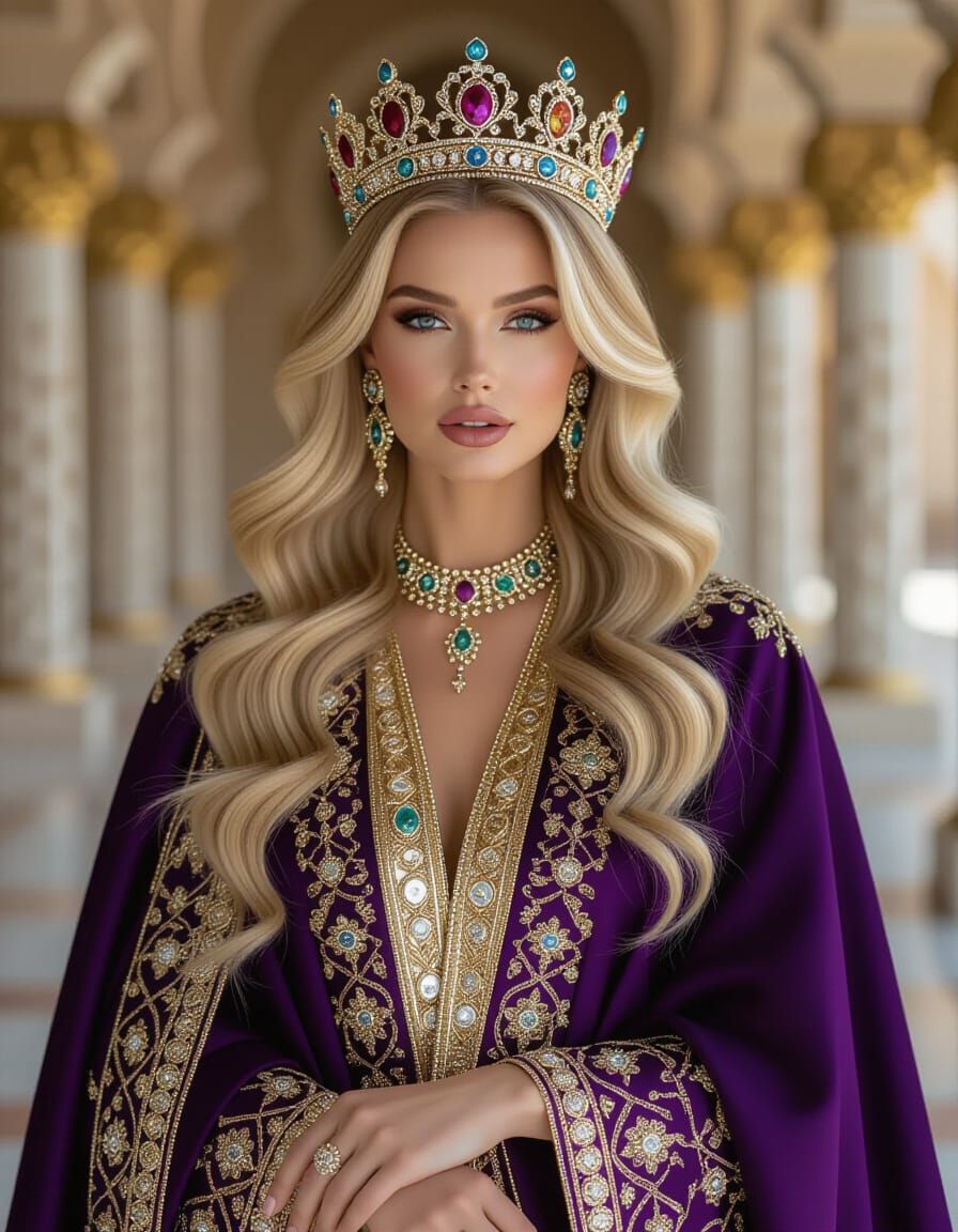 Majestic Royal Woman in Opulent Abaya: Photorealistic Portra...
