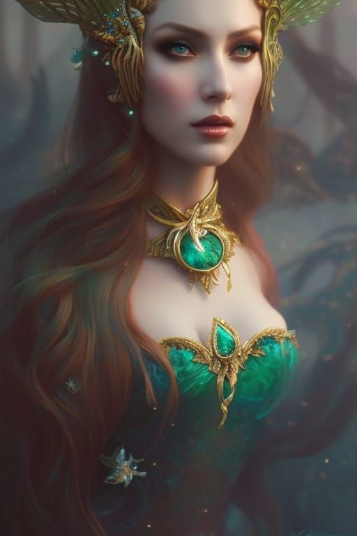 Mermaid Goddess in Fantasy Gown: Hyper-Detailed 8K Art