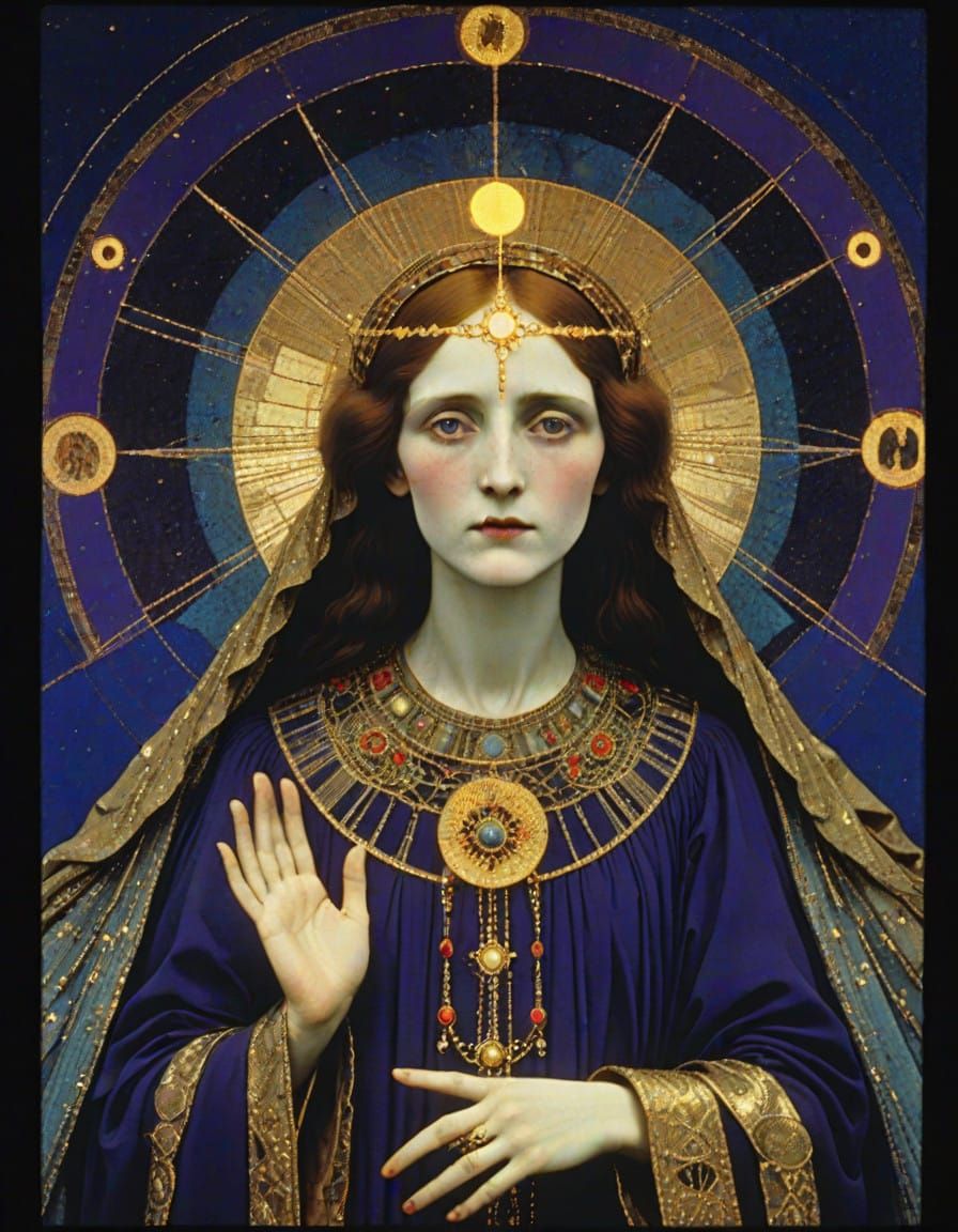 Surreal Geometric Portrait of Mary Magdalene in Vibrant Auto...