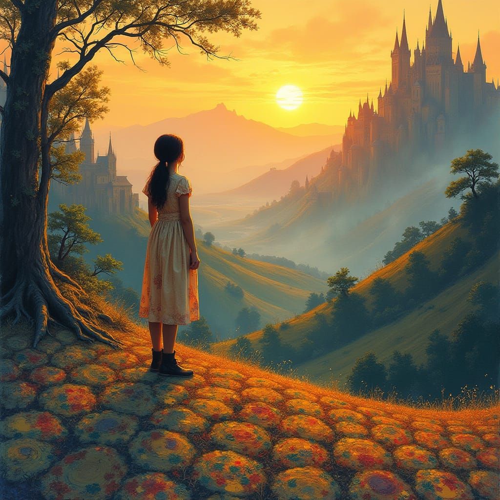Romantic Fantasy Landscape in Dreamy, Whimsical Style