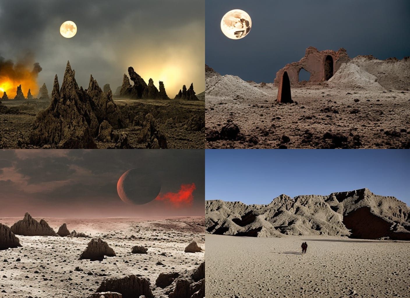Eerie Blood Moonscape with Monsters in Shadows