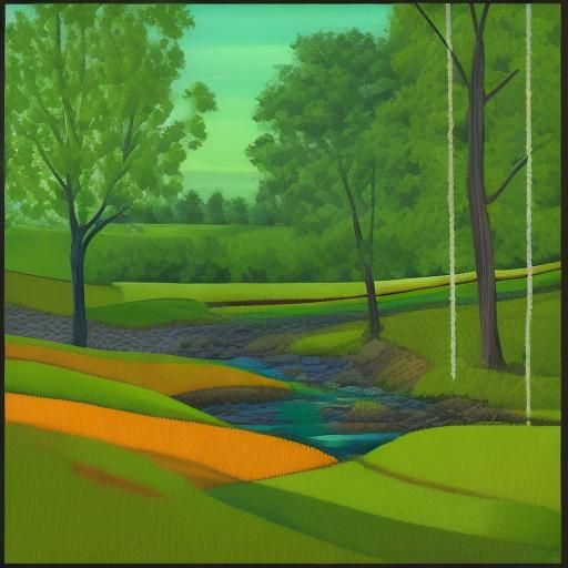 Abstract Dusk Landscape with Winding Creek