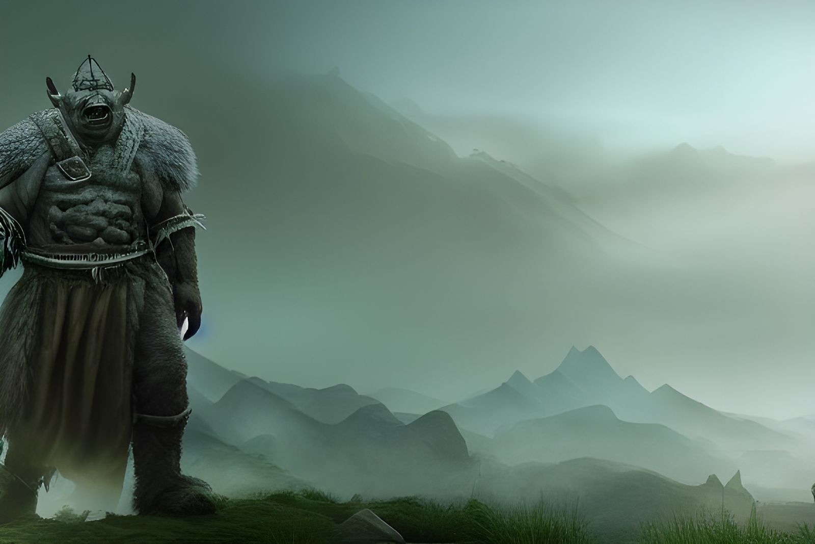 Orc in Mordor Landscape, Hyper-Realistic Style