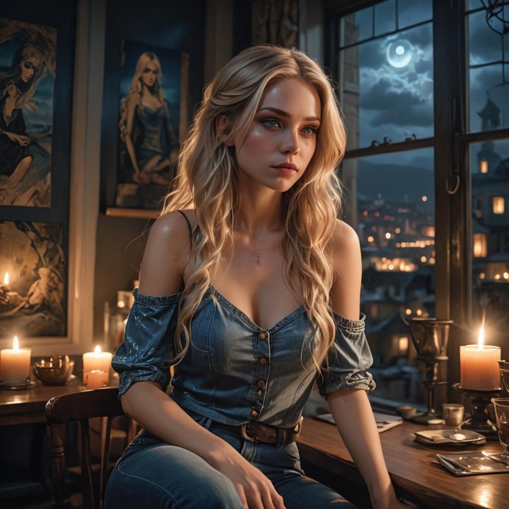 Candlelit Woman in Moody Room: Fantasy Concept Art