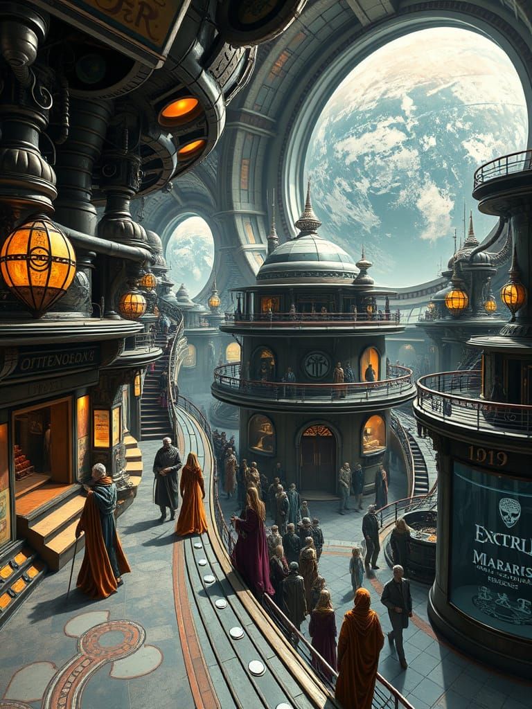 Retrofuture Orbital Station on Alien World