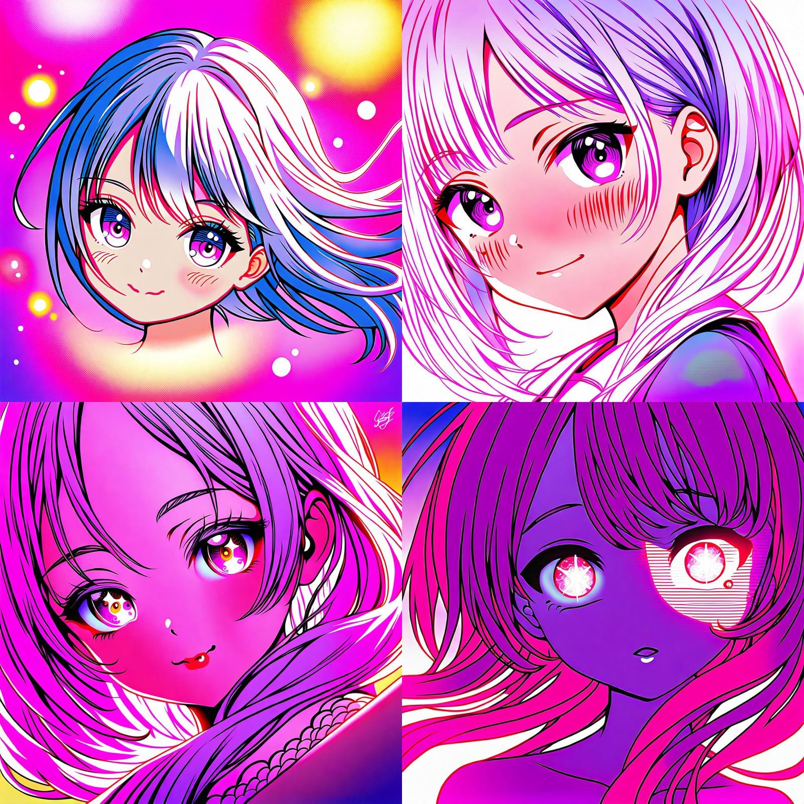 Anime Girl with Pink Eyes and White Hair