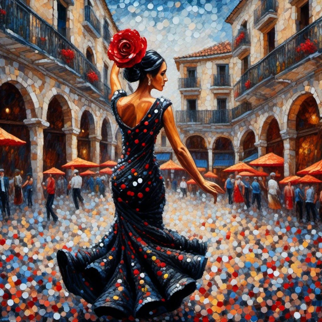 Flamenco Dancer in Plaza Mayor, Expressionist Impasto Style