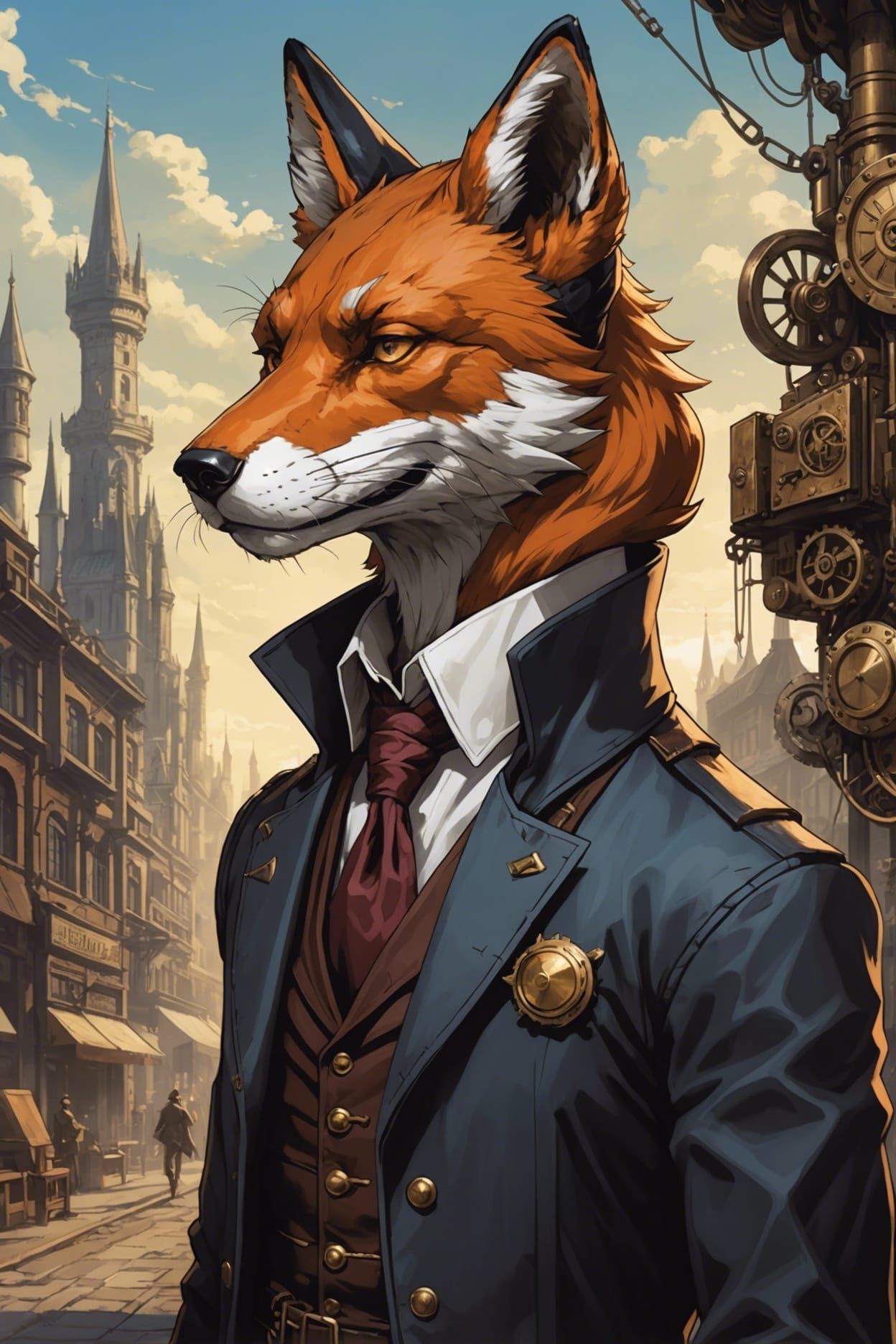 Steampunk Fox Spy in Anime Style