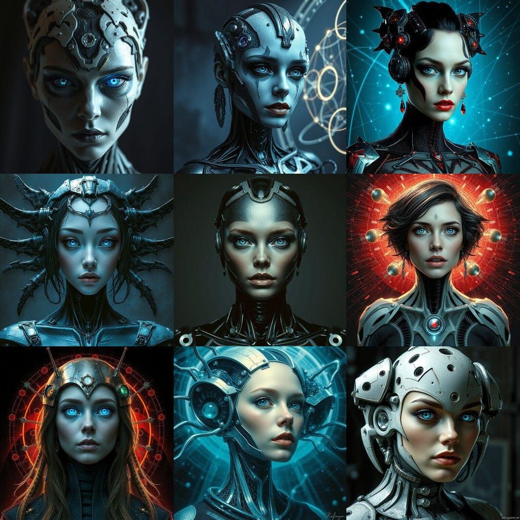 Ethereal Android Goddess in Dark Cyberpunk Gothic Art