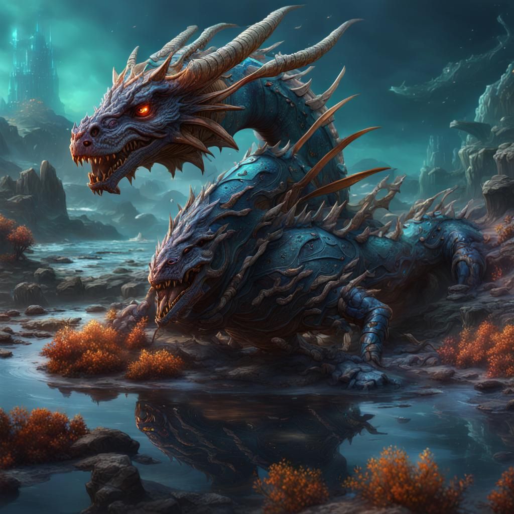 Cyborg Tidepool Dragon in Detailed Matte Painting