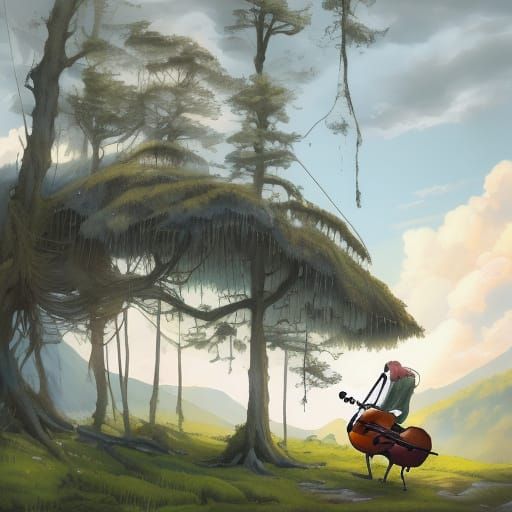 Cello Player in Golden Light: Hyper-Realistic Atmospheric Pa...