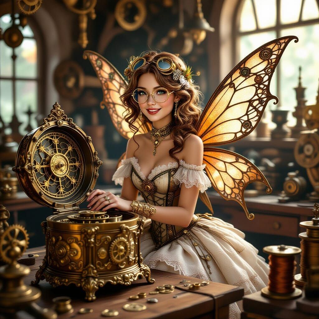 Steampunk Fairy in Workshop with Music Box