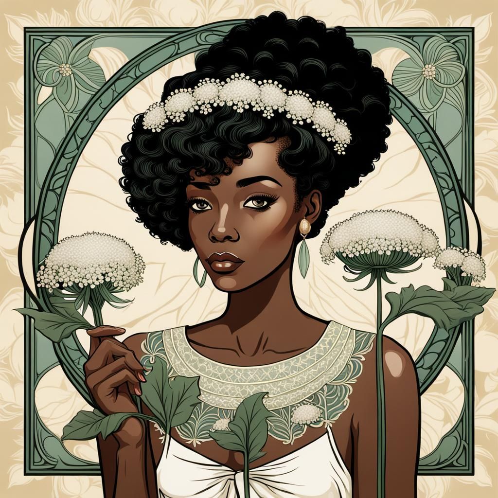 Black Woman with Flower in Art Nouveau Style