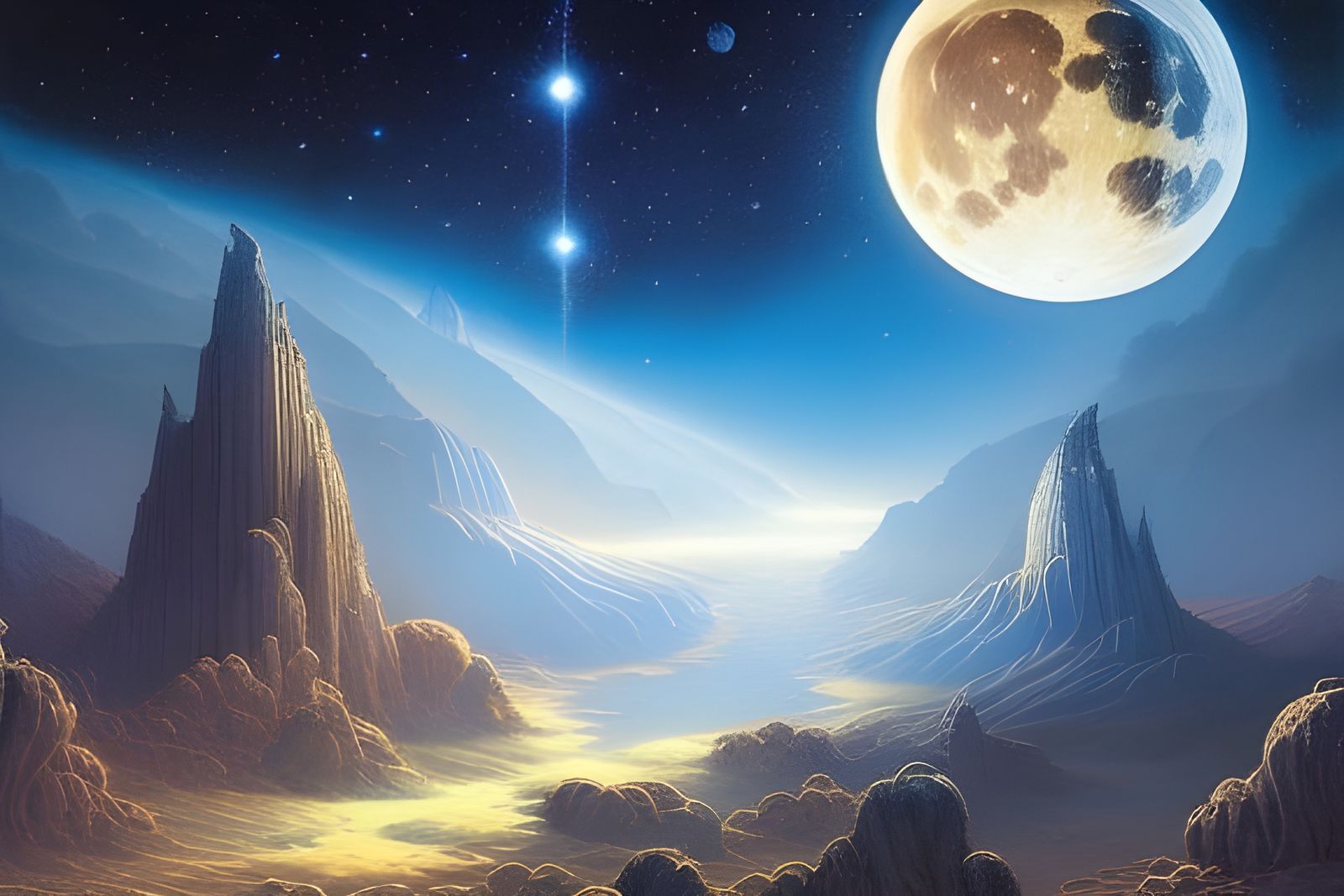 Fantasy Landscape Under Night Sky: Digital Illustration