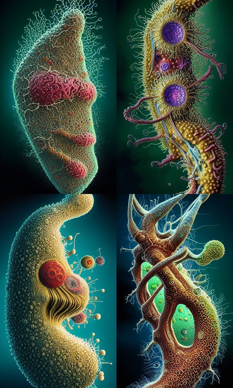 Detailed Microscopic Illustration of Bizarre Microbes