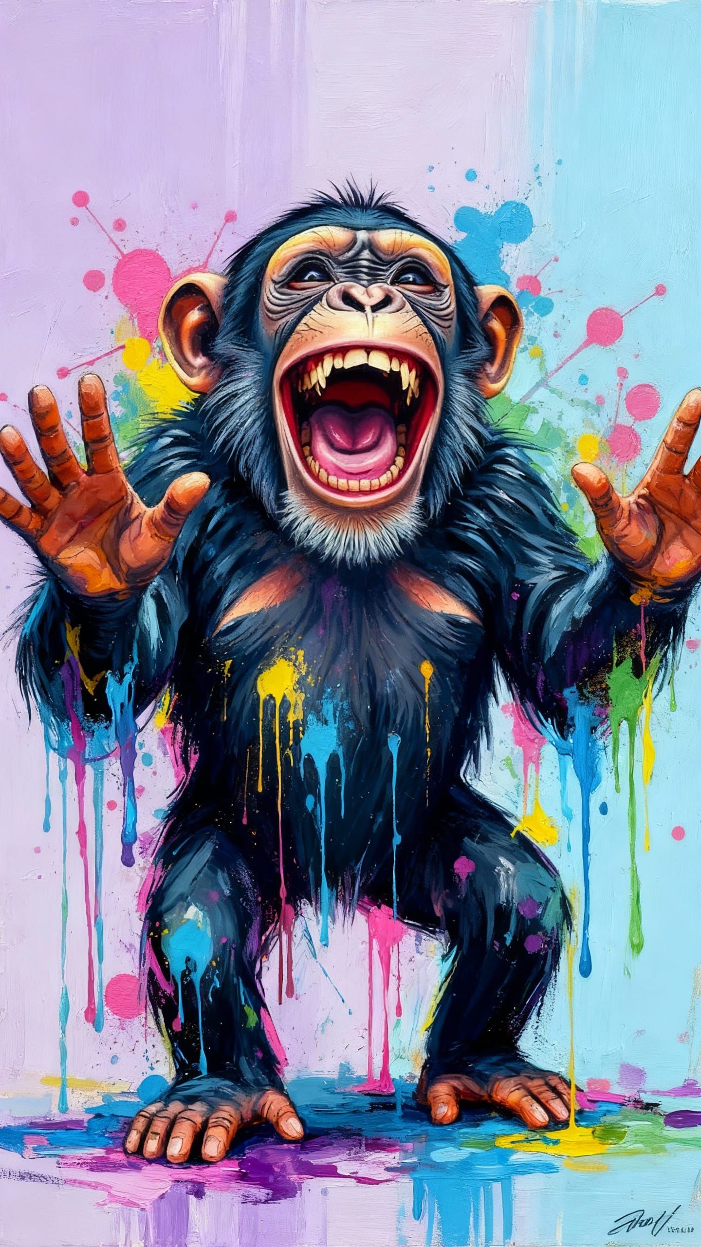 Funny Chimpanzee in Vibrant Graffiti Art Style