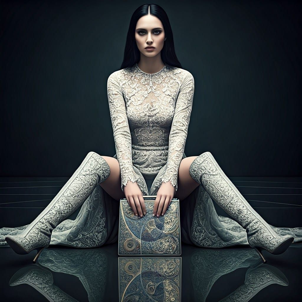 Woman in Lace Gown with Fibonacci Fractal Design