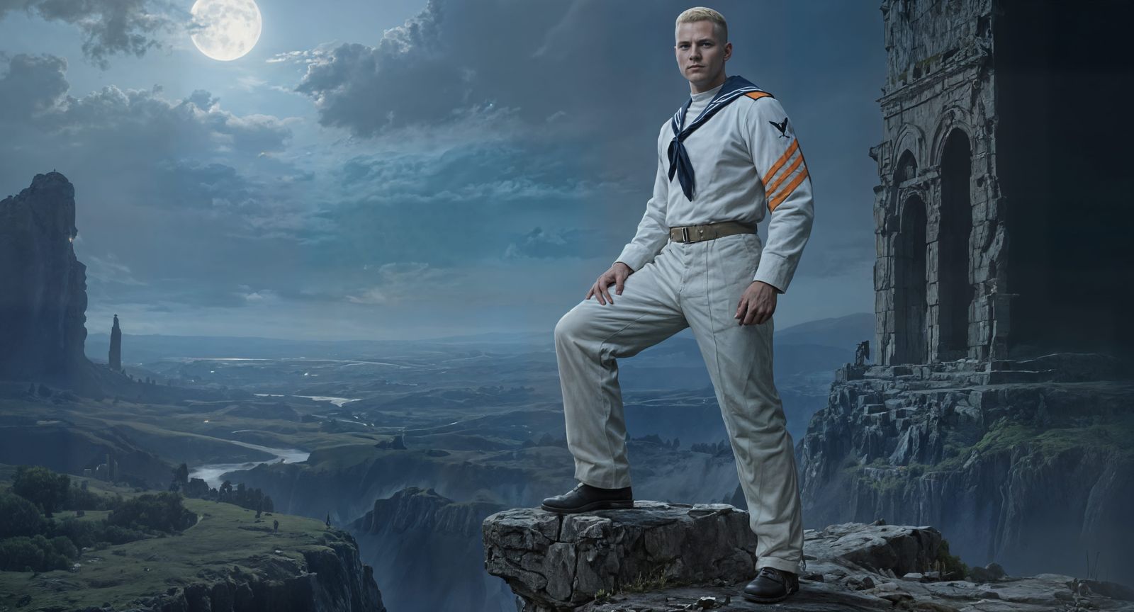 WWI Sailor on Ancient Ruin Matte Painting