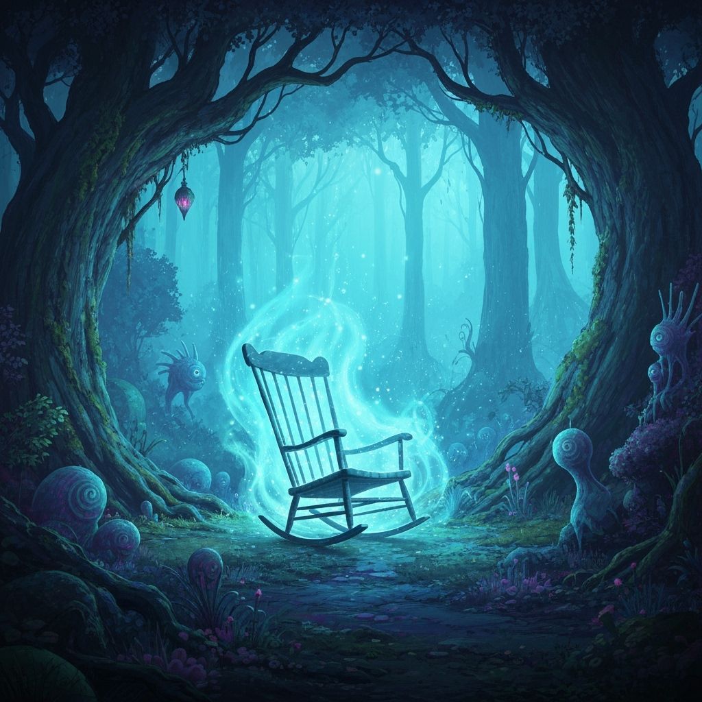 Bioluminescent Rocking Chair in Enchanted Forest