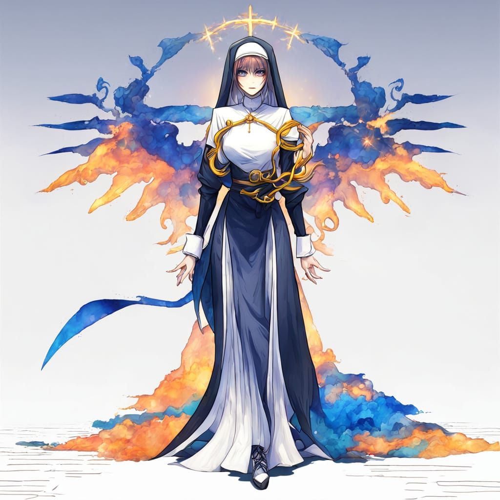Nun Character in Light, Airy Digital Art Style