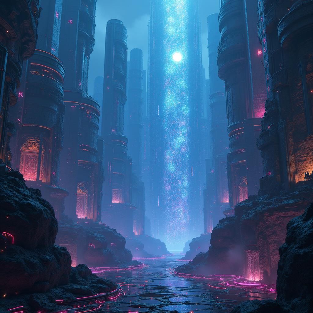 Mystical Blockchain Realm in Futuristic Style