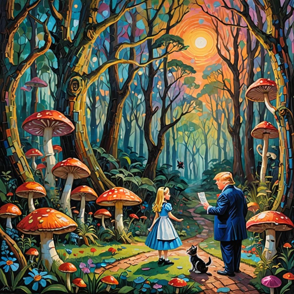 Alice Meets Trump: Neo-Impressionist Wonderland