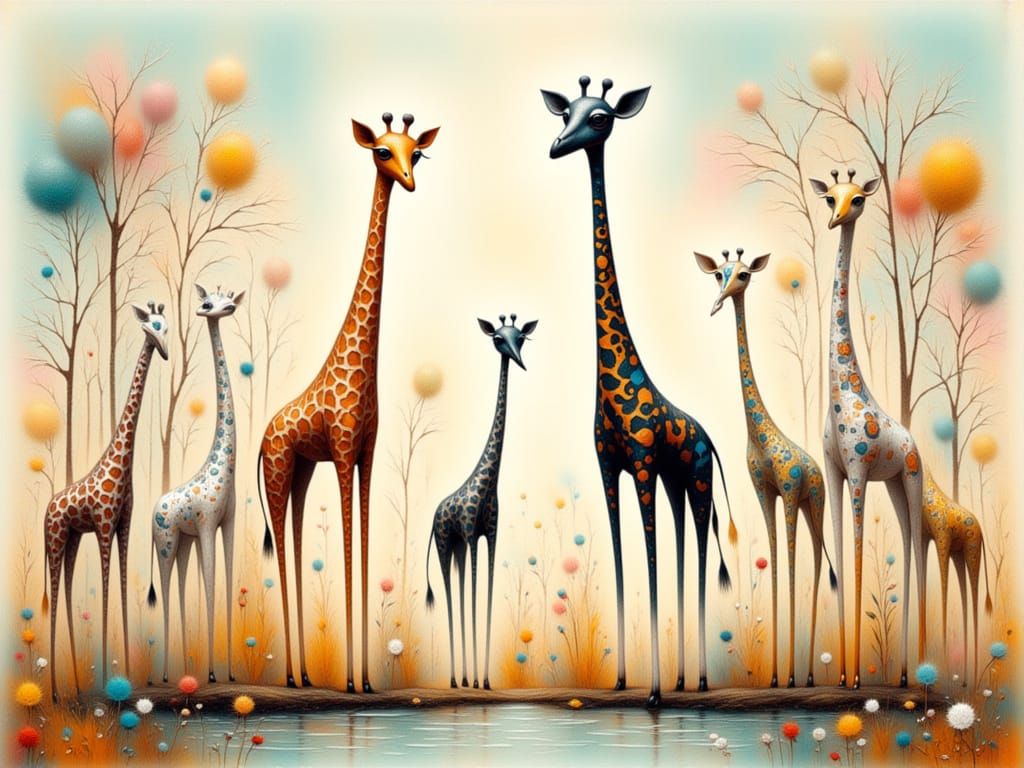 Whimsical Giraffes in Pastel Colors | Impressionist Art