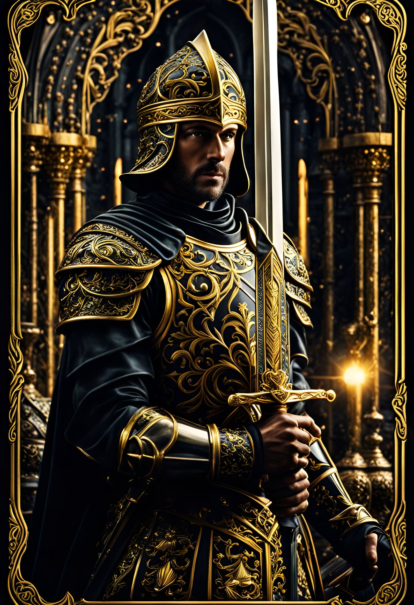 Hyperrealistic Knight of Swords Tarot Card