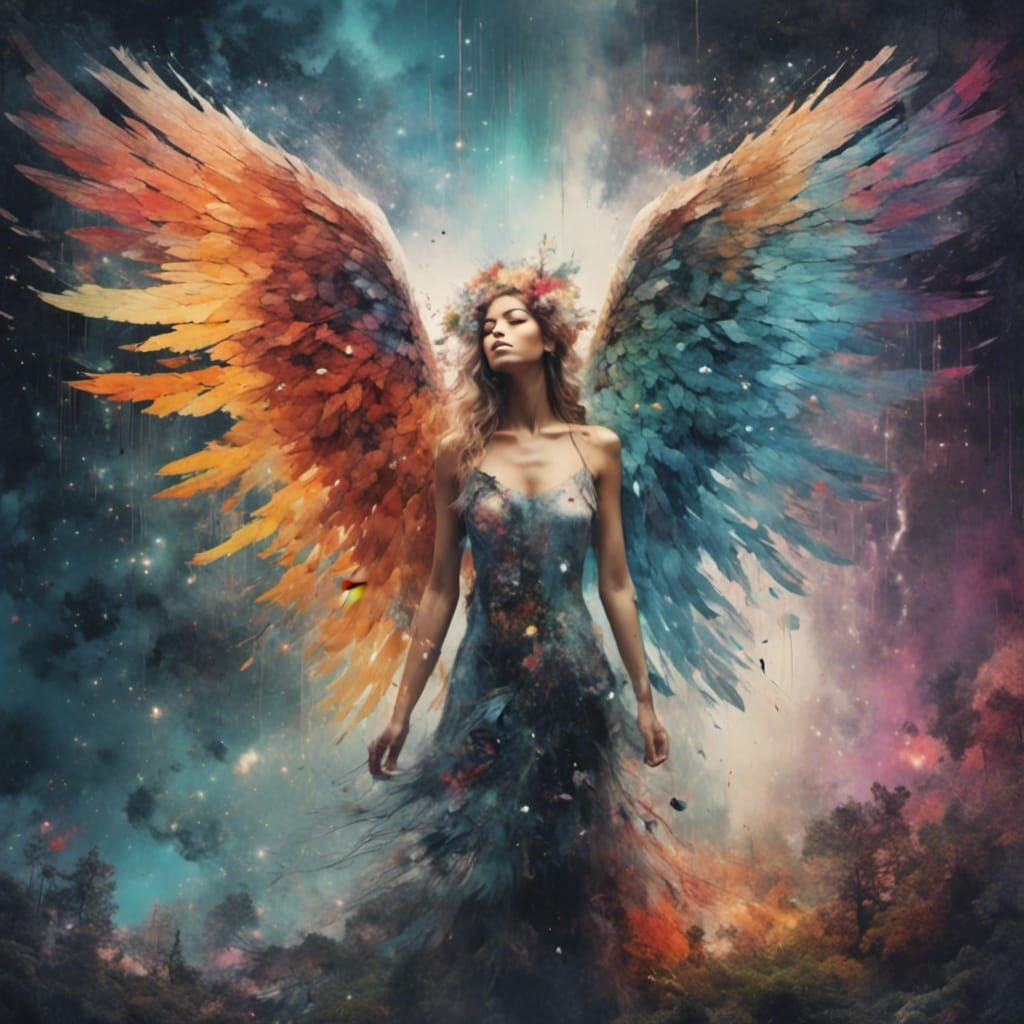 Unconventional Angel in Muted Rainbow Colors