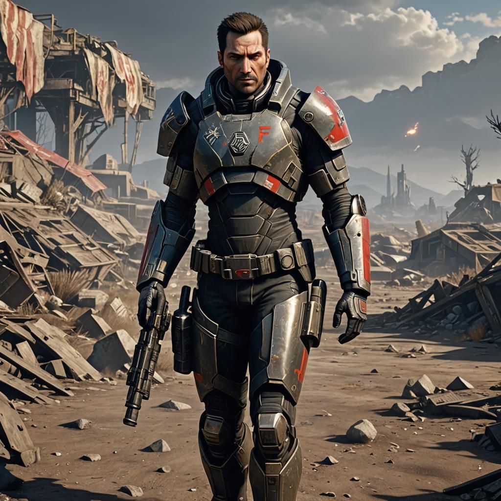 Commander Shepard in Fallout Wasteland, 3D Game Art