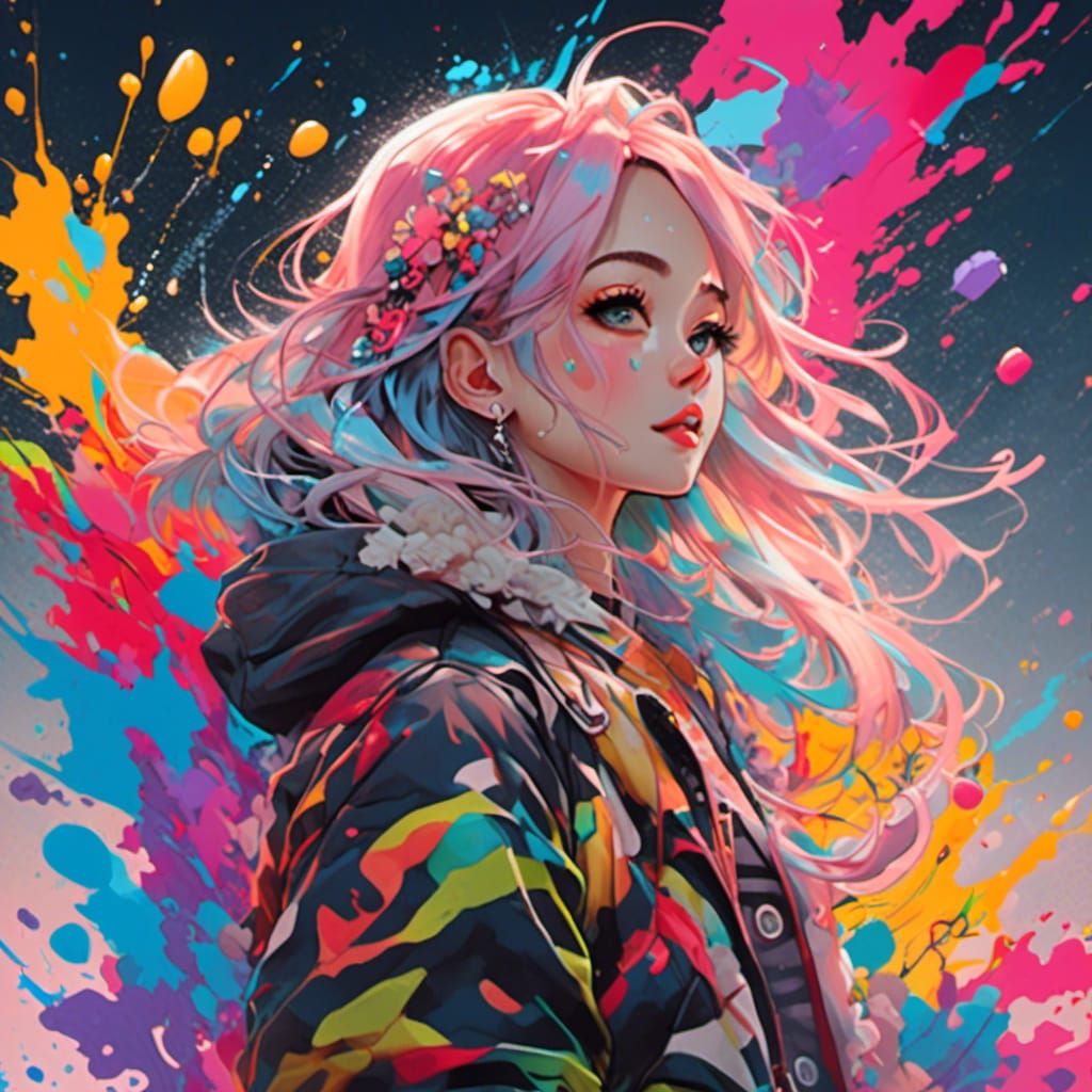 Wild Girl in Graffiti Art Style, Ultra Detailed