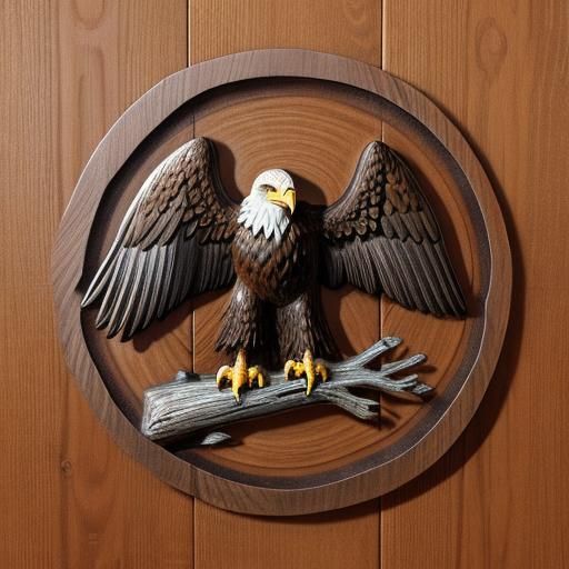 Life-Sized Wooden Eagle Sculpture