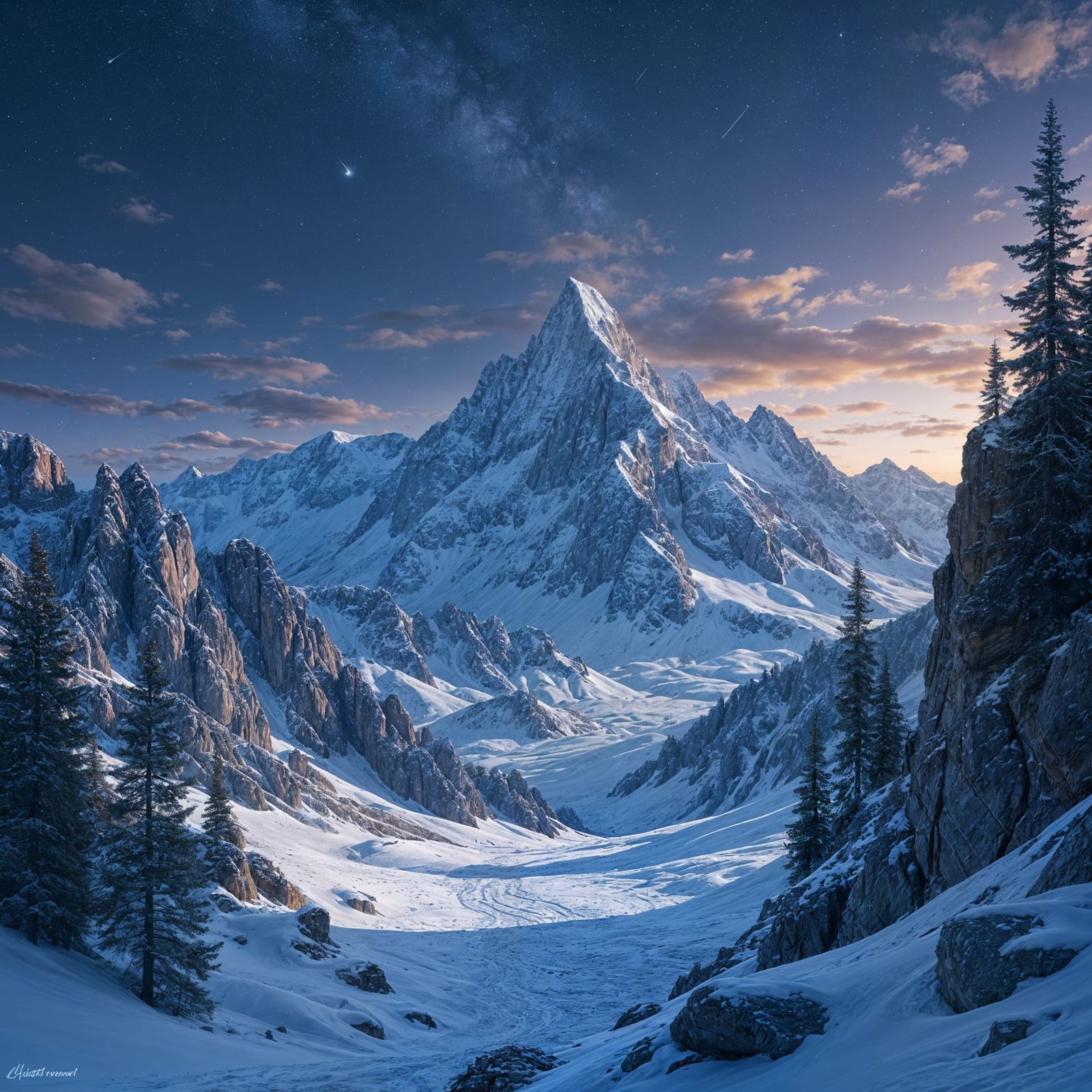 Vannian Range Night Landscape with Stars