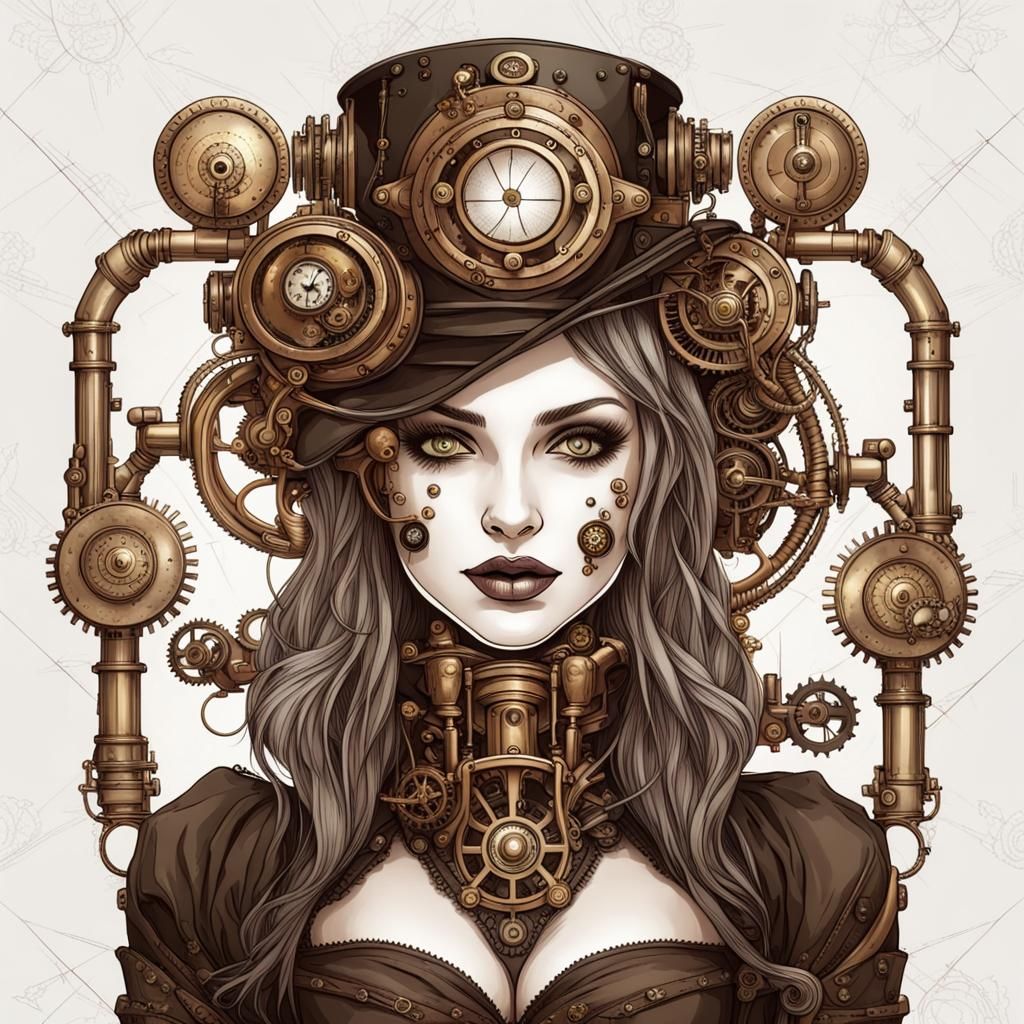 Macabre Beauty: Radiant Woman in Steampunk Setting