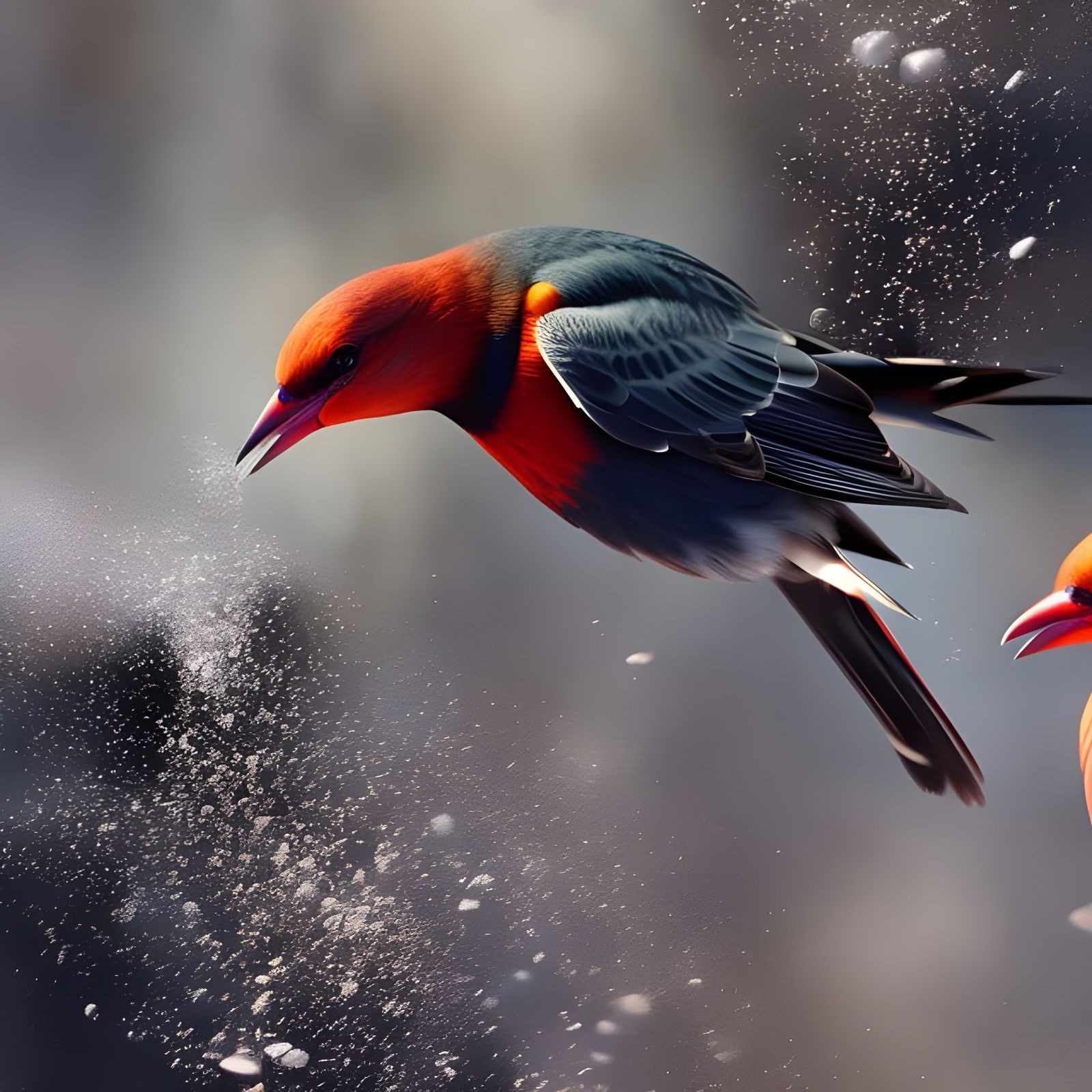 Colorful Birds Feast: Oil Painting Masterpiece