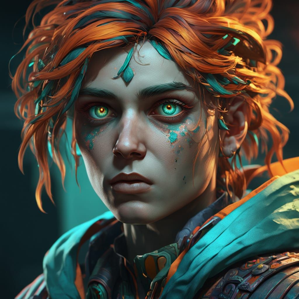 Sinister Portrait with Almond Eyes in Digital Art Style