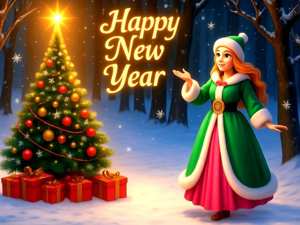 Snow Maiden in Neon Forest, Fantasy Style