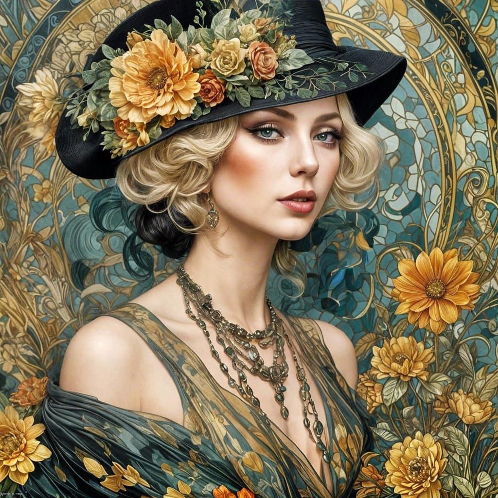 Lady Gaga in 1940s Art Nouveau Portrait