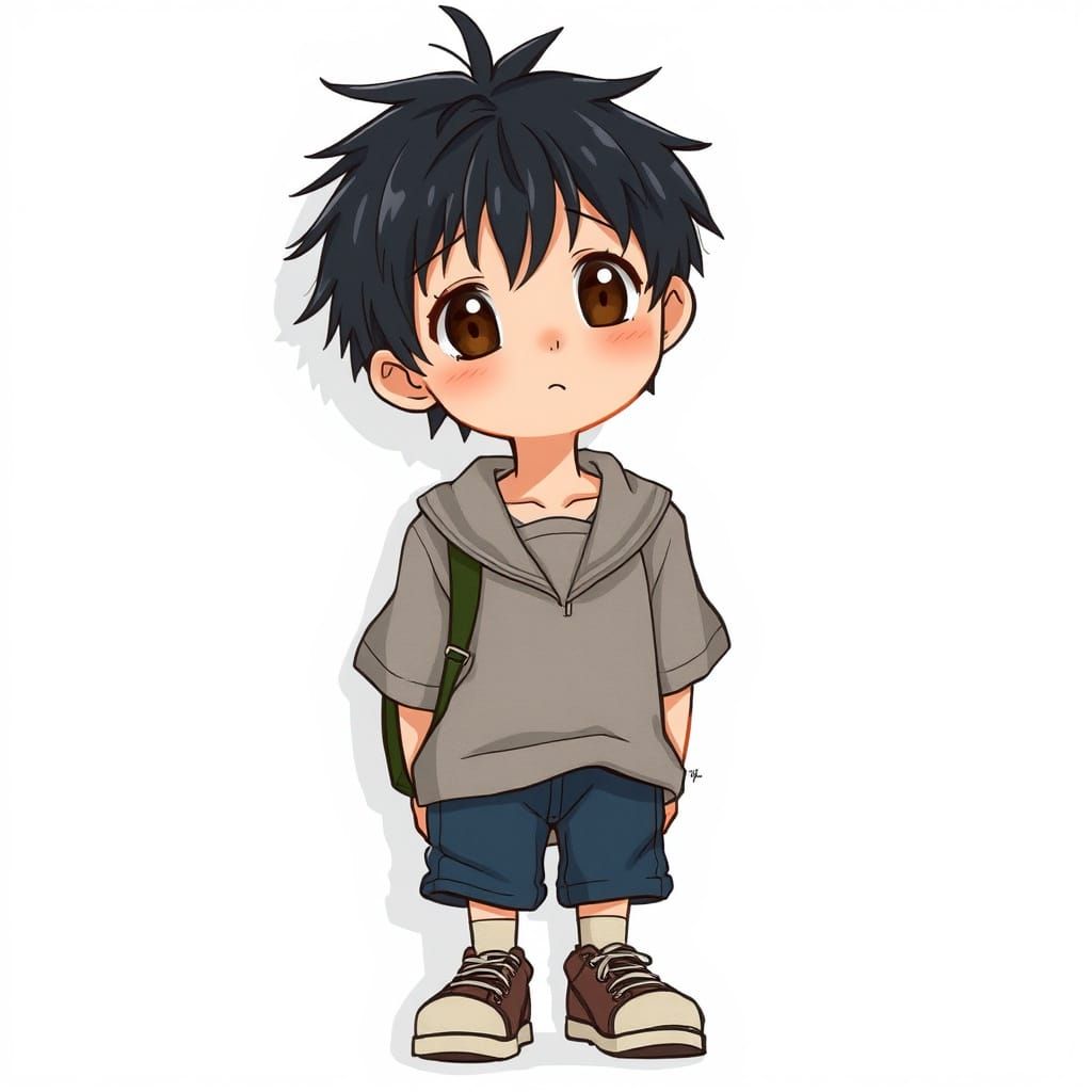 Ethereal Anime Boy in Relatable Slice-of-Life Moment