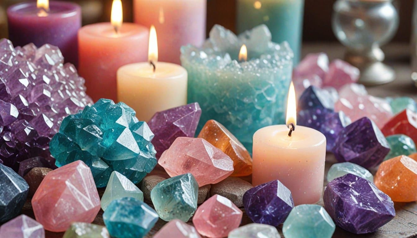 Gemstone Shop with Candle Glow in Watercolor Style