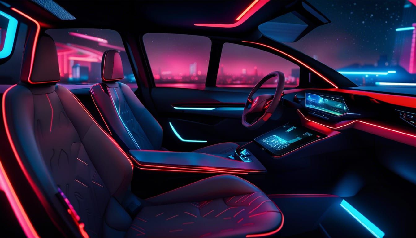 Futuristic Peugeot Leo Concept Car Interior, Cyberpunk Style