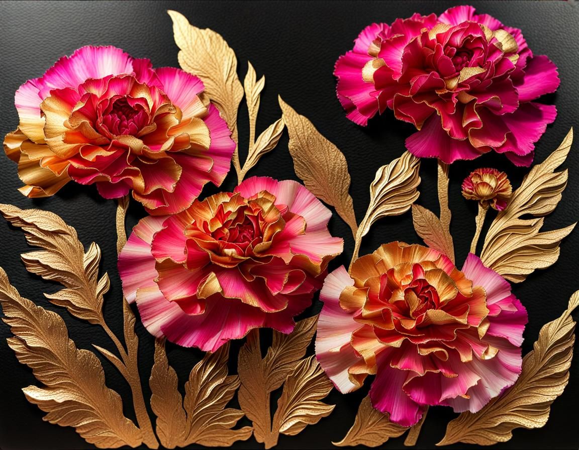 Dramatic Carnation Garden with Gold Dust Effect