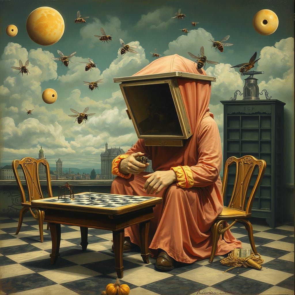 Surrealist Scene of Beekeeper in Waiting Room