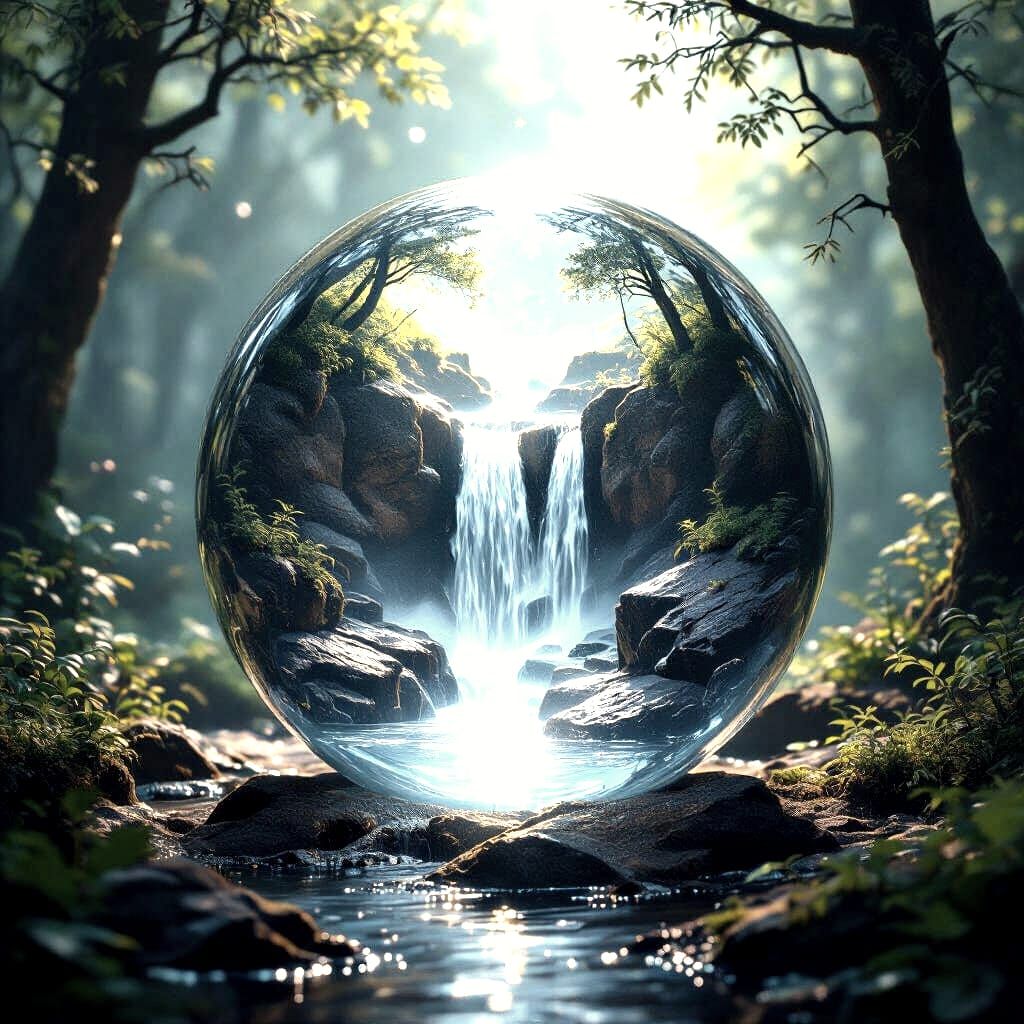 Mystical Crystal Ball With Waterfall Scene