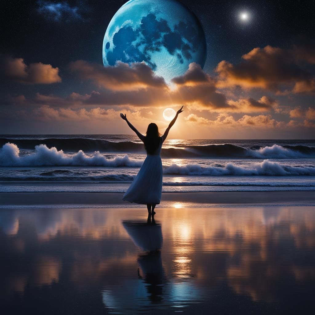 Dreamlike Beach Alchemy with Moonlit Aura