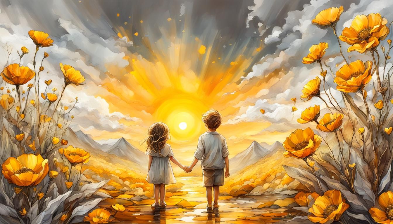 Boy Offers Flower in Alcohol Ink Style