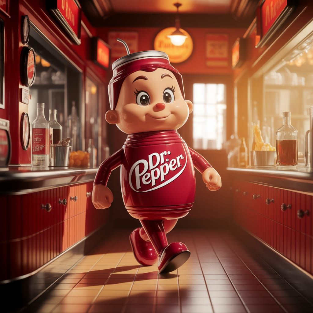 Dr. Pepper Character in Vintage Soda Shop