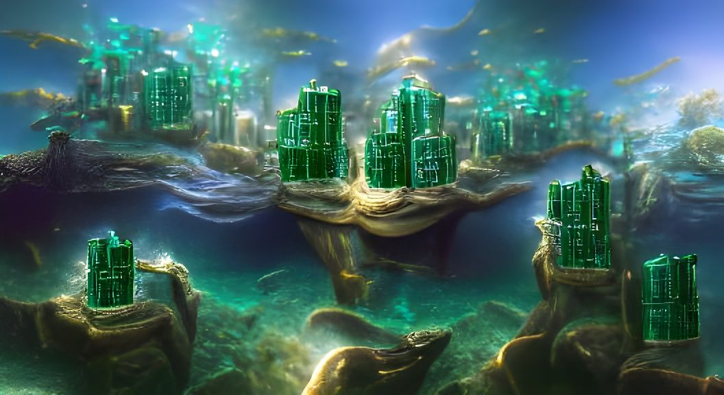 Underwater City with Emerald Skyline in 8K