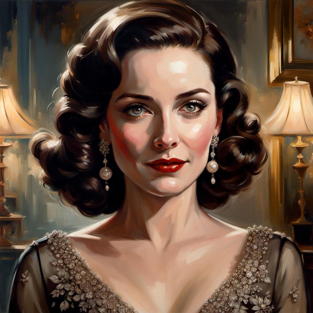 Marvelous Mrs. Maisel Portrait in Vintage Oil Painting Style